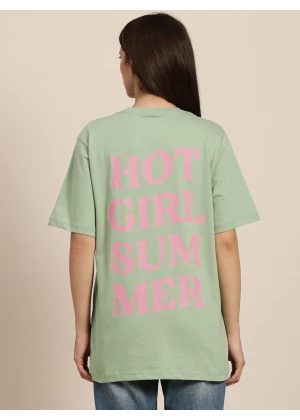 Women's Green Typographic Oversized T-Shirt