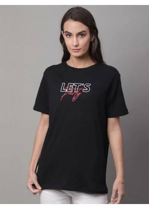 Women PRINTED BLACK REGULAR TSHIRT