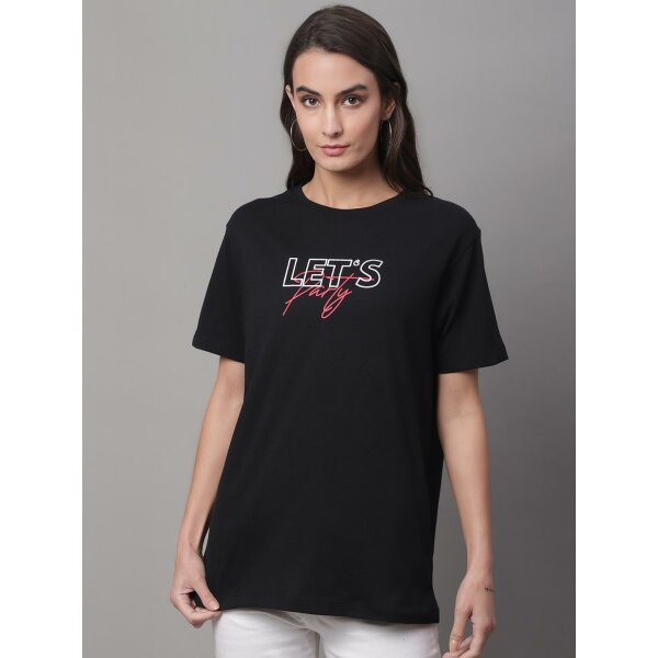 Women PRINTED BLACK REGULAR TSHIRT