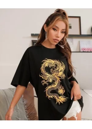 Oversized Dragon Print T-Shirt for Women (WH-058)