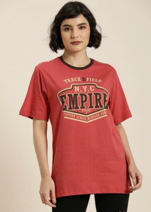 Red Typography Oversized T-Shirt For Women