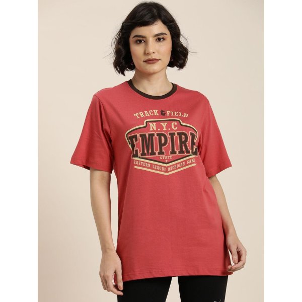 Red Typography Oversized T-Shirt For Women