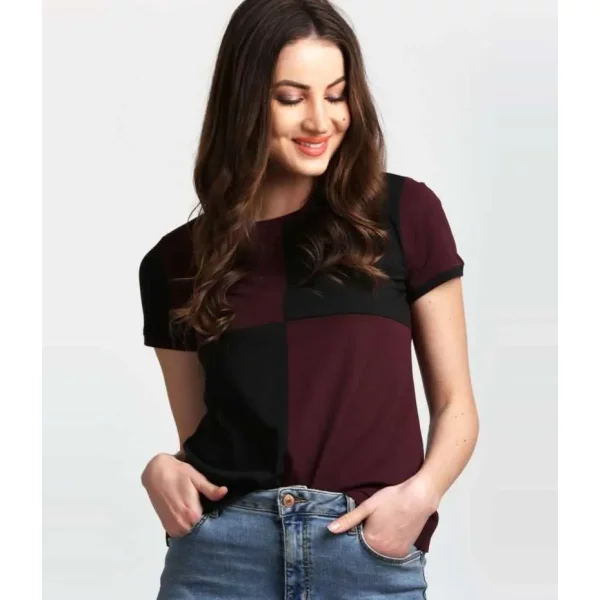 Women's Cotton Blend Color Block T-Shirt