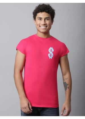 Pink Printed Solid Cap Sleeve T-Shirt