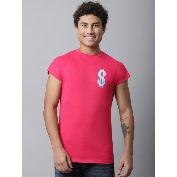 Pink Printed Solid Cap Sleeve T-Shirt