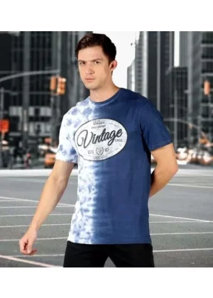 Dyed Half Sleeves Round Neck Men T-Shirt