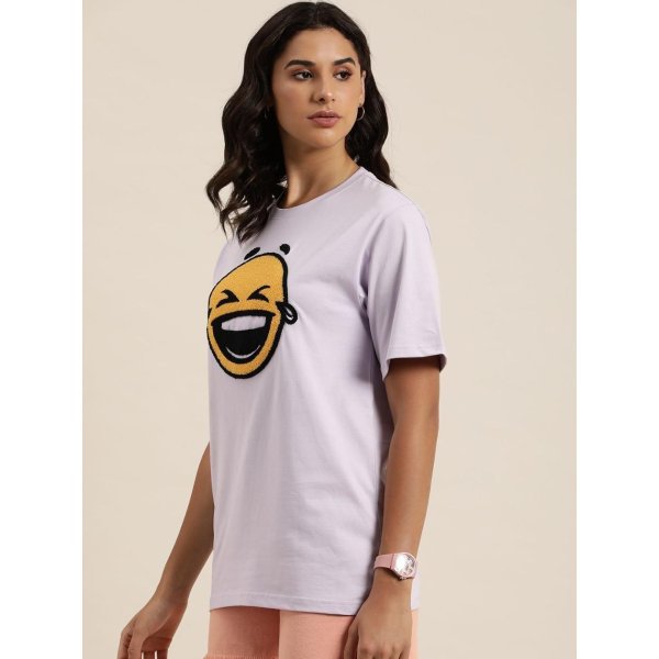 Cotton Lavender Graphic Oversized T-Shirt