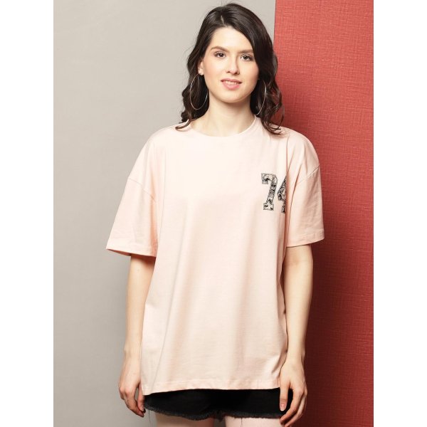 Womens PRINTED PINK OVERSIZE TSHIRT