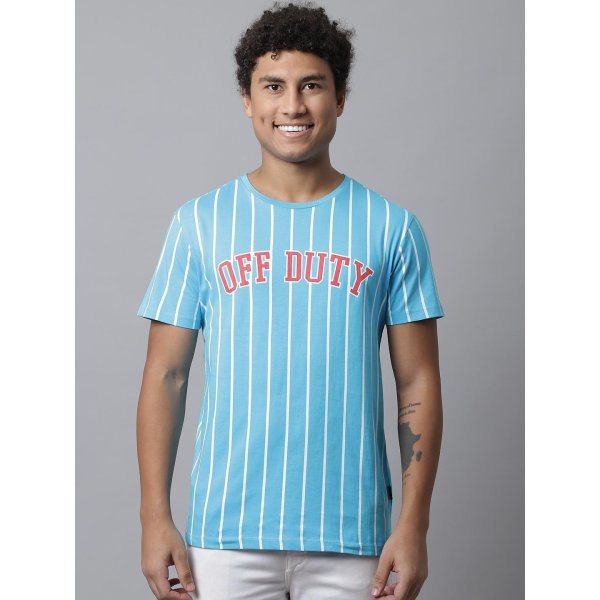 Door74 Mens Blue Off Duty Printed Tshirt