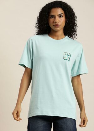 Women's Blue Typographic Oversized T-Shirt
