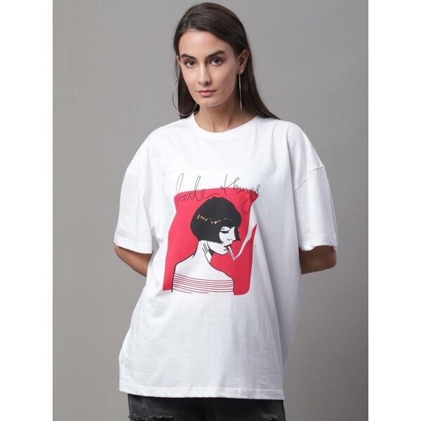 Womens PRINTED WHITE OVERSIZE TSHIRT