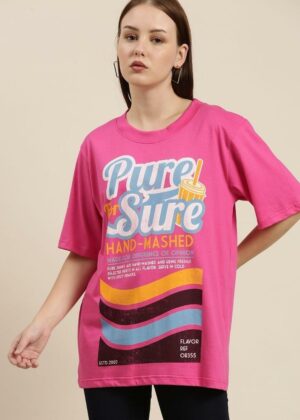 Cotton Pink Graphic Oversized T-Shirt for Women