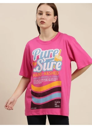 Cotton Pink Graphic Oversized T-Shirt for Women