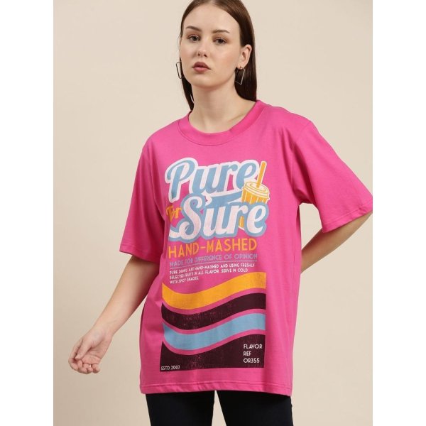 Cotton Pink Graphic Oversized T-Shirt for Women