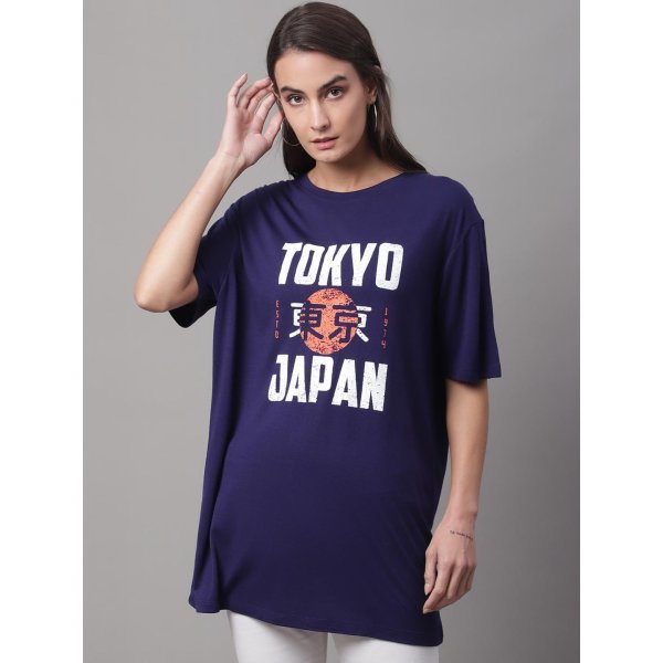 Womens PRINTED NAVY REGULAR TSHIRT