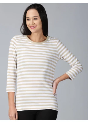 Cotton Stripe Round Neck Casual T-Shirt