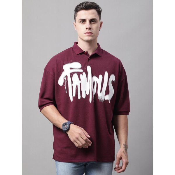 MAROON COLOR OVERSIZE FIT POLO TSHIRT (WH-09)