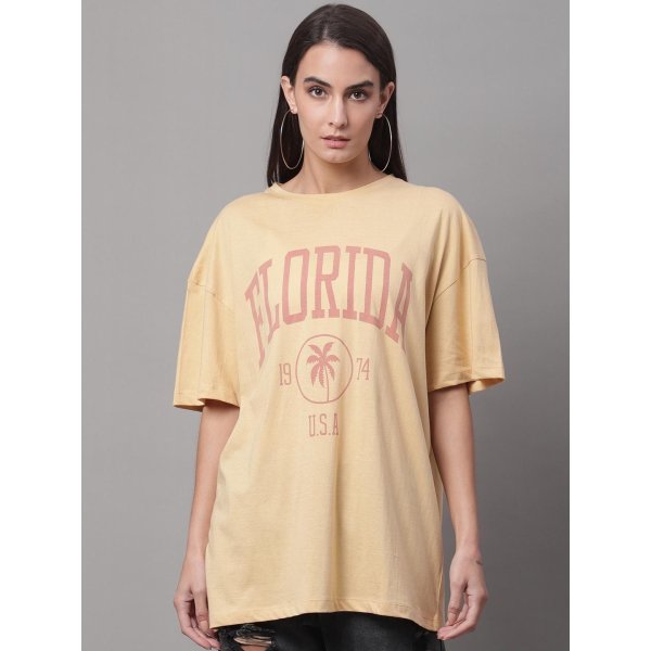 Womens PRINTED BEIGE OVERSIZE TSHIRT