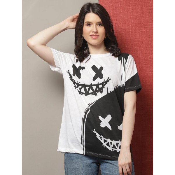 Womens PRINTED WHITE REGULAR TSHIRT