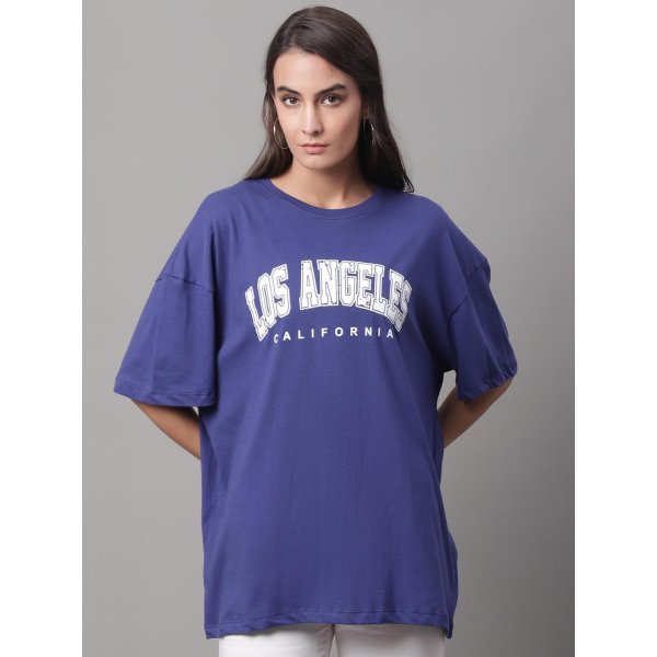 Womens PRINTED NAVY OVERSIZE TSHIRT