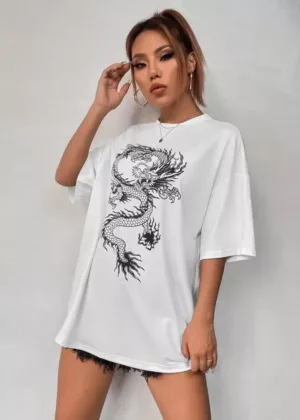Oversized Dragon Print T-Shirt for Women (WH-057)