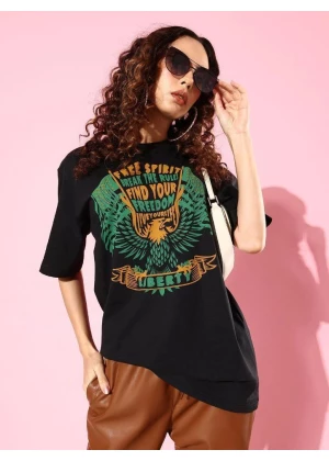 Cotton Black Graphic Oversized T-Shirt