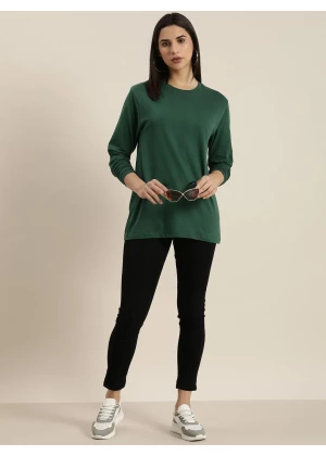 Women's Green Solid Oversized T-Shirt