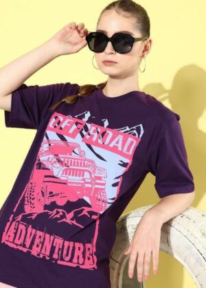 Cotton Purple Graphic Oversized T-Shirt