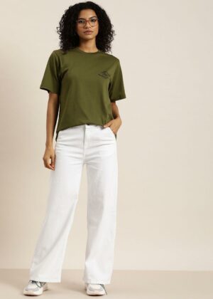 Women's Olive Graphic Oversized T-Shirt