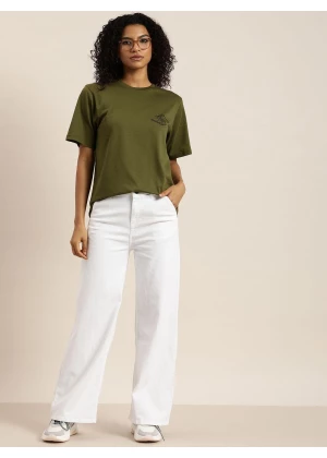 Women's Olive Graphic Oversized T-Shirt