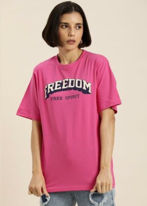 Women's Pink Typography Oversized T-Shirt