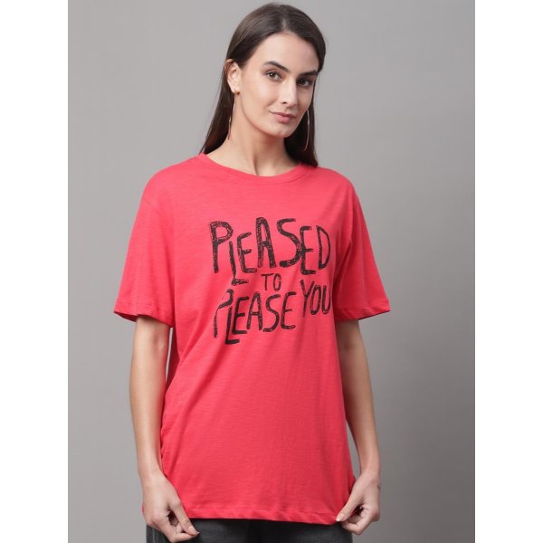 Womens PRINTED RED REGULAR TSHIRT