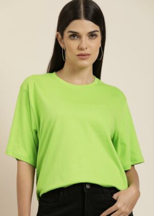 Women's Cotton Green Solid Oversized T-Shirt