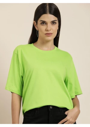 Women's Cotton Green Solid Oversized T-Shirt