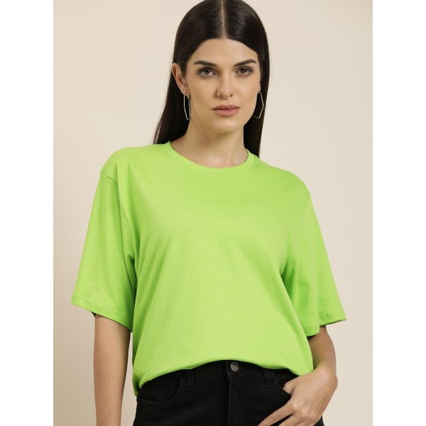 Women's Cotton Green Solid Oversized T-Shirt