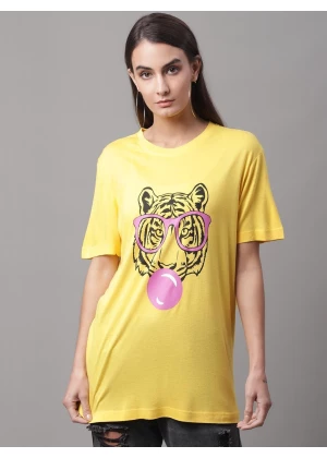 Womens PRINTED YELLOW REGULAR TSHIRT