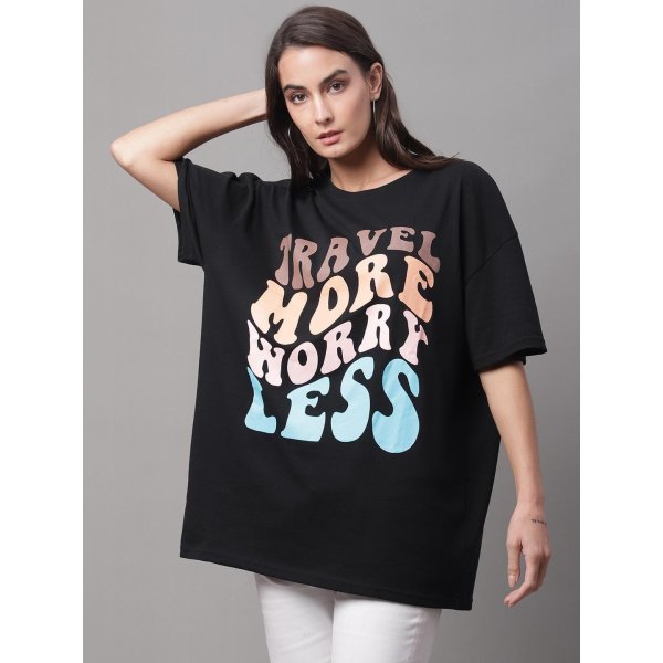 Womens PRINTED BLACK OVERSIZE TSHIRT