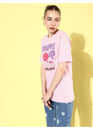 Cotton Pink Graphic Oversized T-Shirt