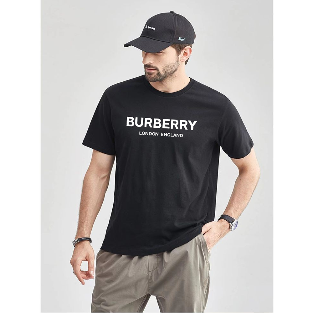 Cotton Printed Burberry T Shirt for men Black MI59 Wornwell Hub